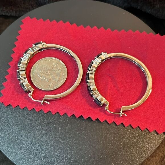 Midnight Sapphire and Multi-Tourmaline Hoop Earrings Stainless Steel 11.35 ctw - Picture 10 of 15